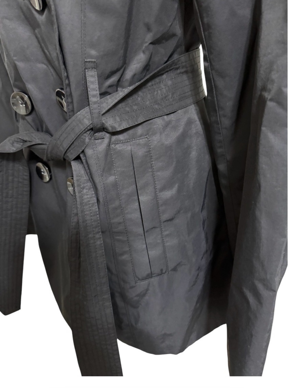 LONDON FOG BLACK DOUBLE BREASTED TRENCH COAT BELTED WOMEN’S SMALL JACKET - Picture 7 of 14